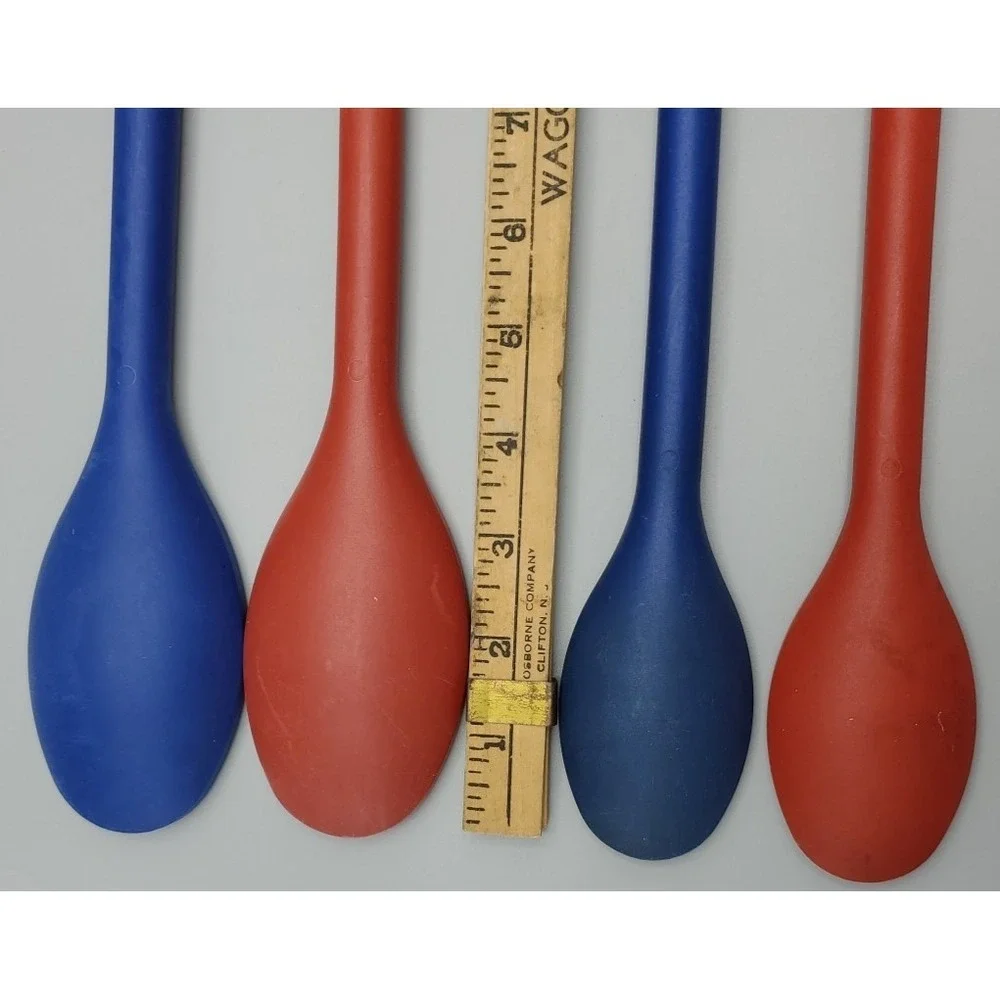 Vintage 2003 4 Durable Blue and Red Plastic Cooking Stirring Spoons 15